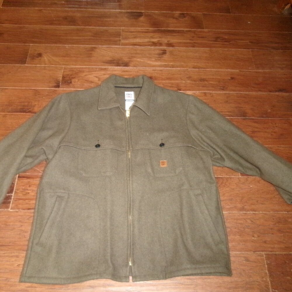 Mens xl Big Bill Merino wool green outdoor coat zip front windflap canada md